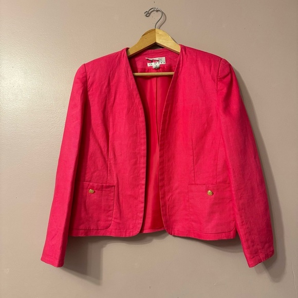 Vintage Talbots 100% Linen Barbie Blazer Pink Women Size 14P - Picture 1 of 8